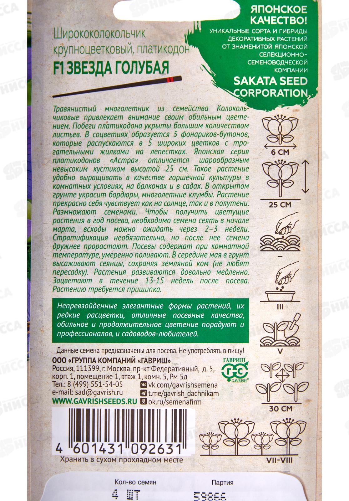 Ширококолокольчик Звезда голубая крупн F1 4шт *10 ГШ +