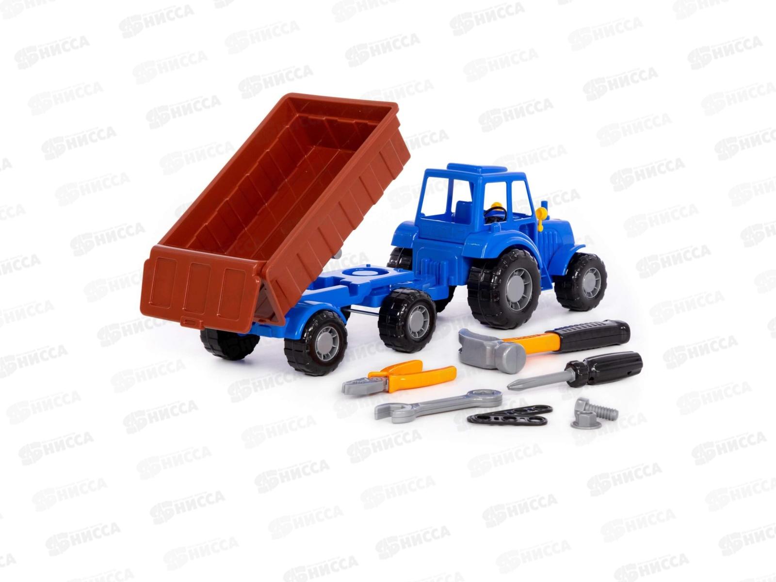 Трактор &quotАлтай&quot (синий) с прицепом №1+набор инструментов (в сеточке), 02246 *4