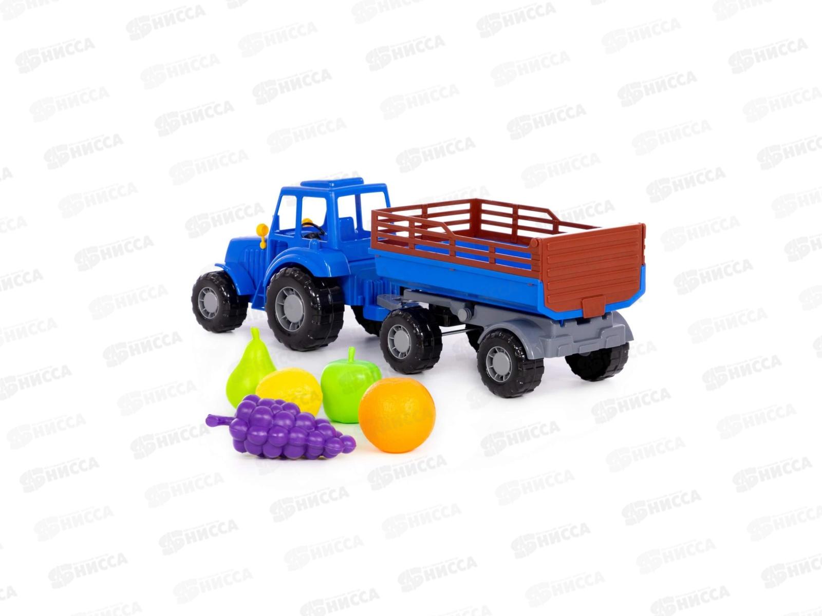Трактор &quotАлтай&quot (синий) с прицепом №2+набор продуктов (в сеточке) 02253 *4