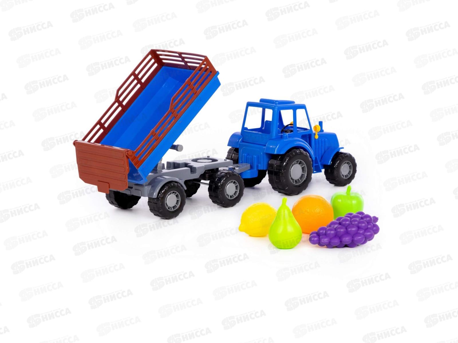Трактор &quotАлтай&quot (синий) с прицепом №2+набор продуктов (в сеточке) 02253 *4