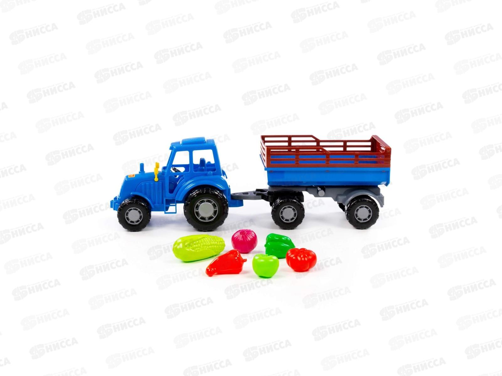 Трактор &quotМастер&quot (синий) с прицепом №2+набор продуктов (6 элементов) (в сеточке) 02277 *6