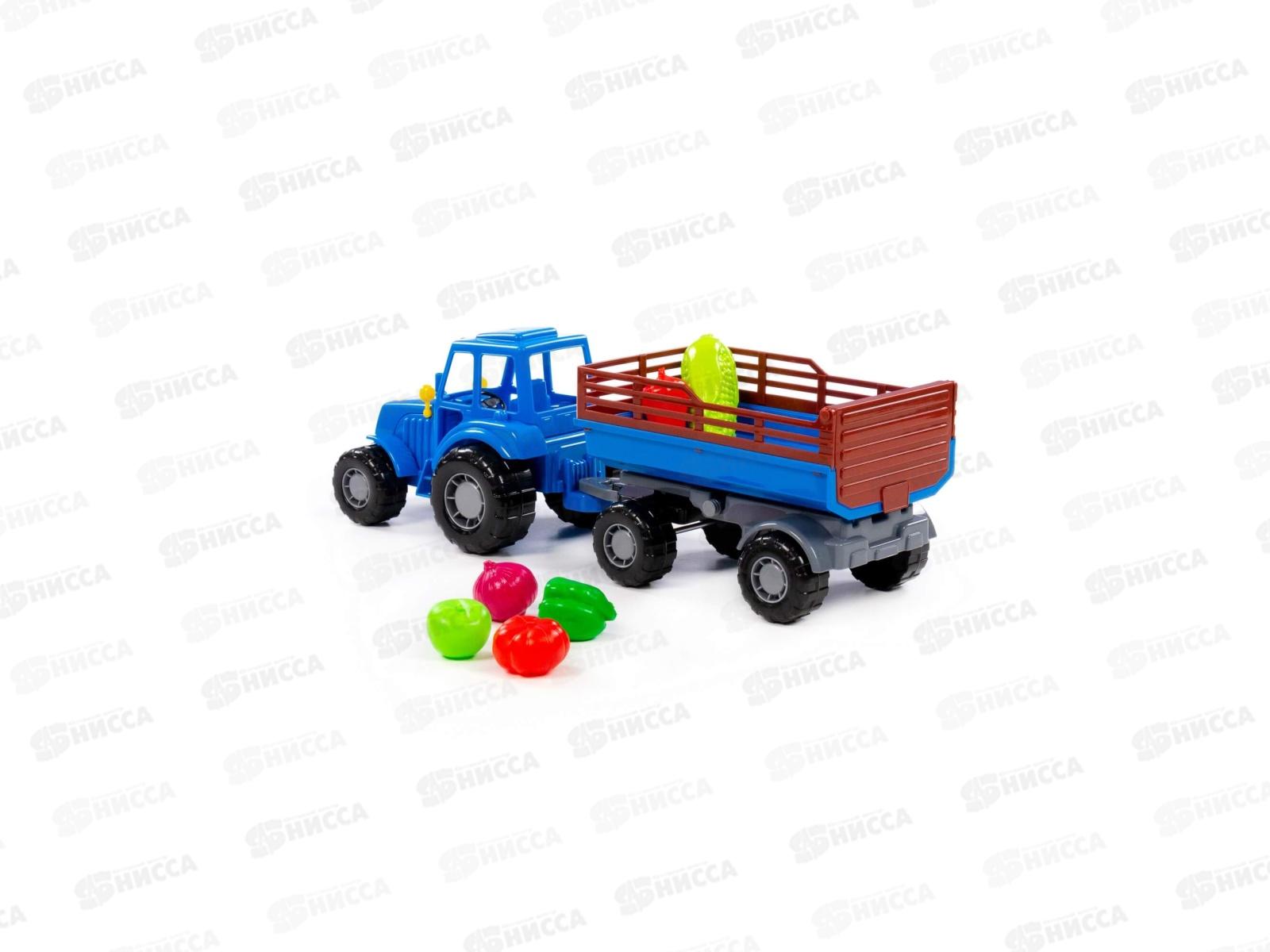 Трактор &quotМастер&quot (синий) с прицепом №2+набор продуктов (6 элементов) (в сеточке) 02277 *6
