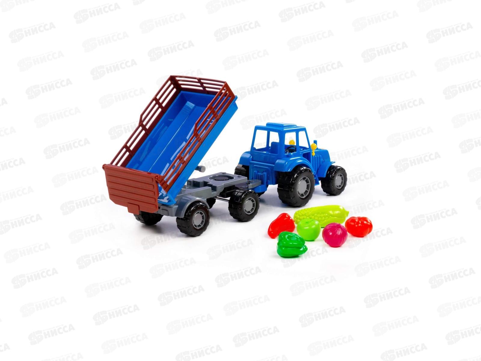 Трактор &quotМастер&quot (синий) с прицепом №2+набор продуктов (6 элементов) (в сеточке) 02277 *6