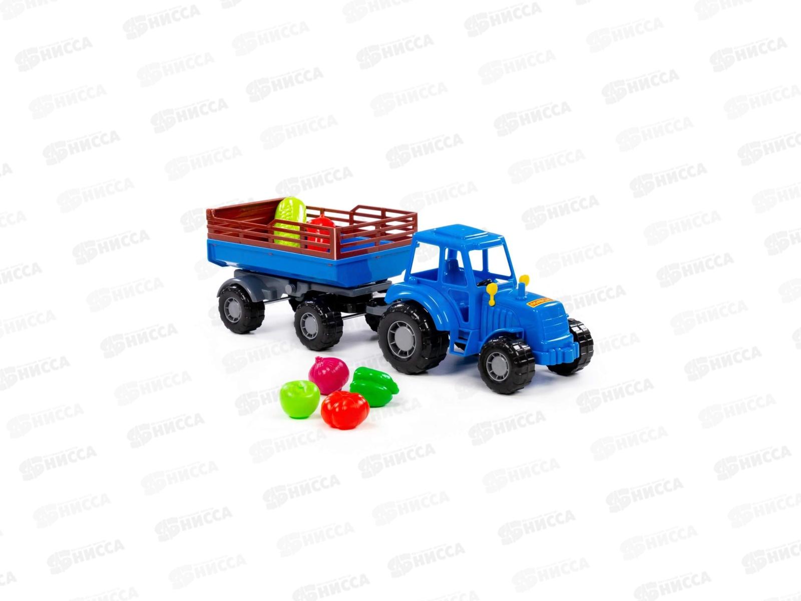 Трактор &quotМастер&quot (синий) с прицепом №2+набор продуктов (6 элементов) (в сеточке) 02277 *6