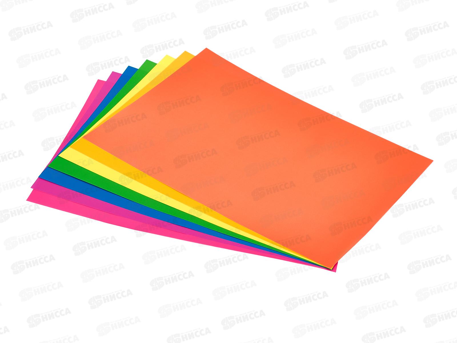 Цветная бумага  ПОЛИ А4 7л  7цв флуоресц.мел.в папке,58484 *60