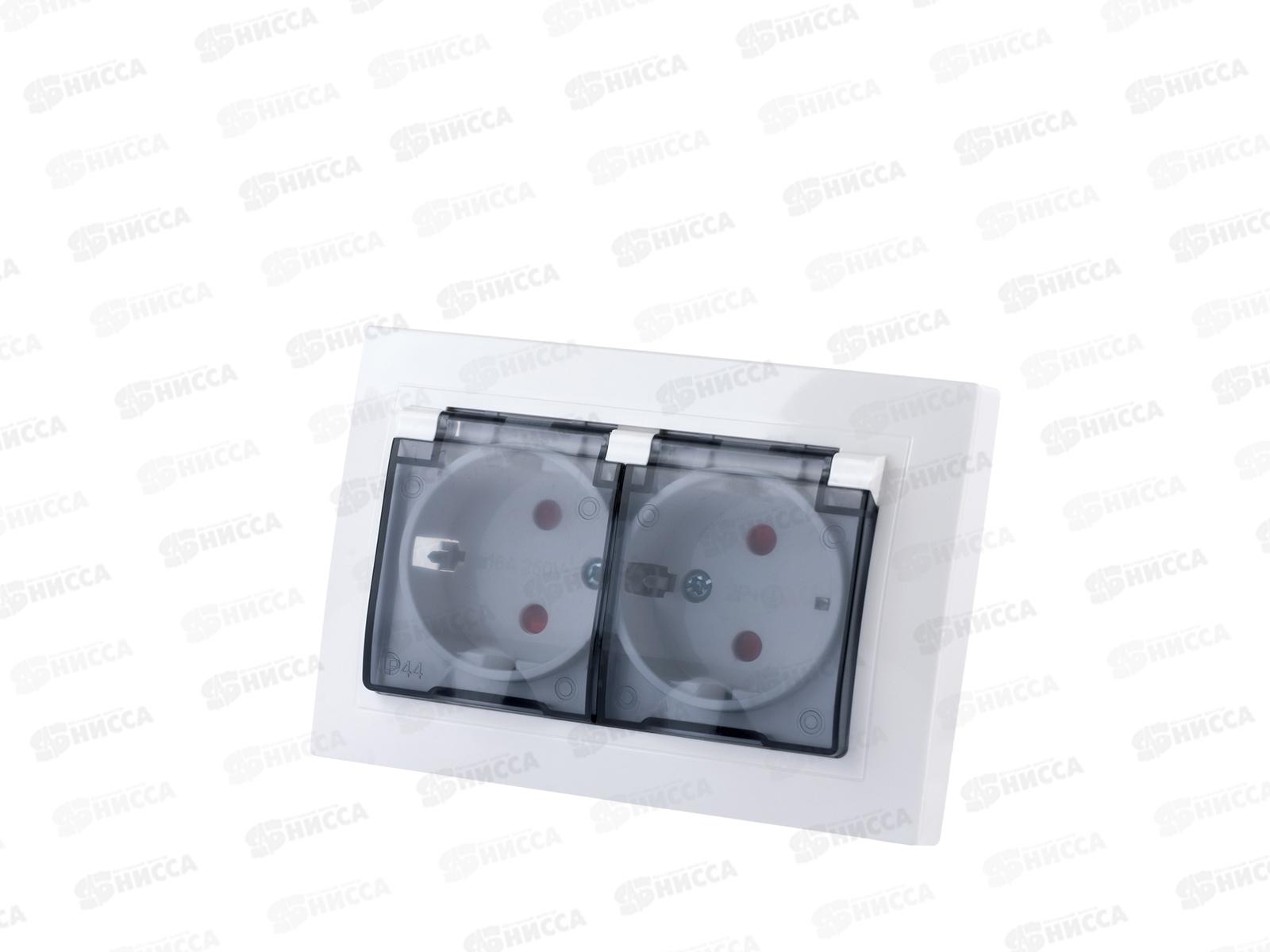 Розетка TDM двойная 2П+З с защитной шторкой, 16А с прозр крышкой 250B IP44 бел 0077