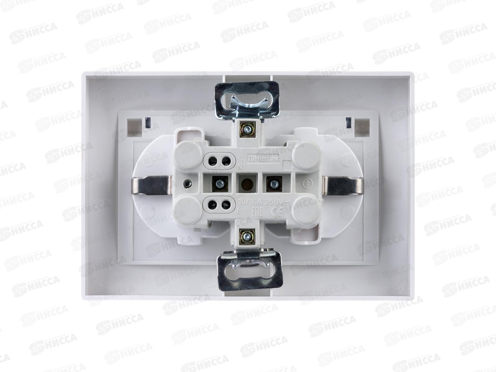 Розетка TDM двойная 2П+З с защитной шторкой, 16А с прозр крышкой 250B IP44 бел 0077