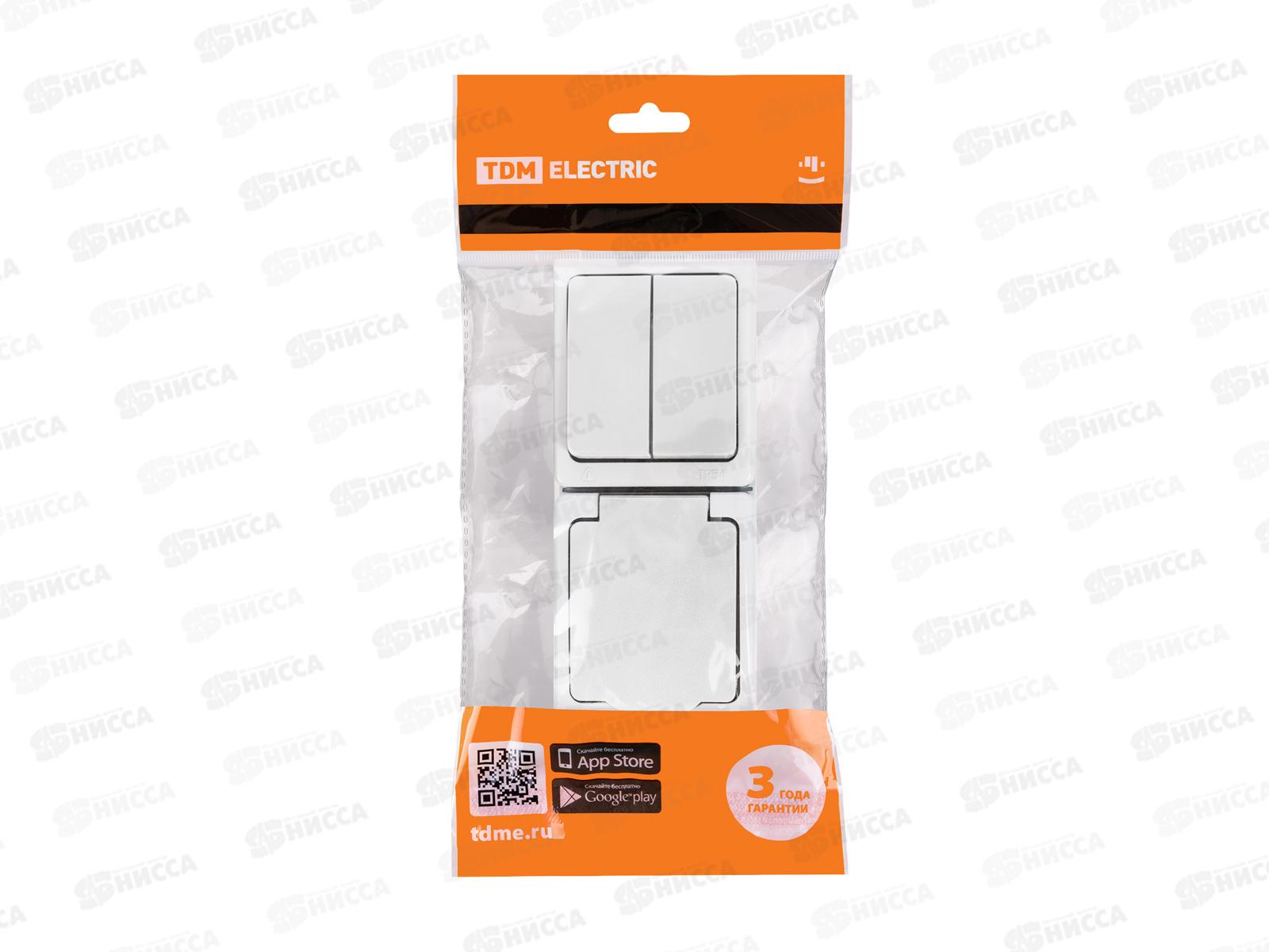 Блок выключатель 2кл вертикальный+розетка 2П+З с з/ш БКВР TDM 1013