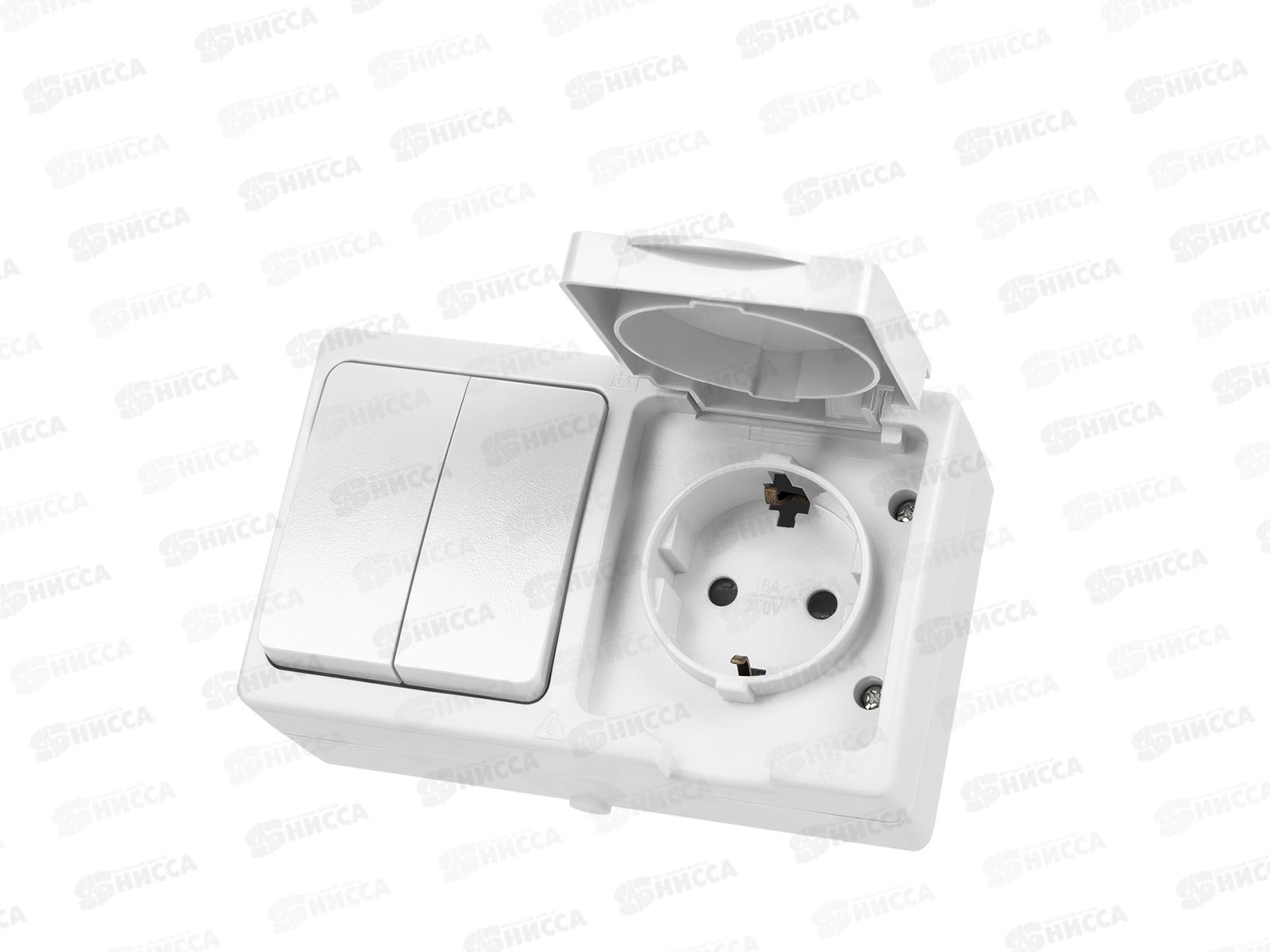 Блок выключатель 2кл горизон+розетка 2П+З с з/ш БКВР TDM 1012