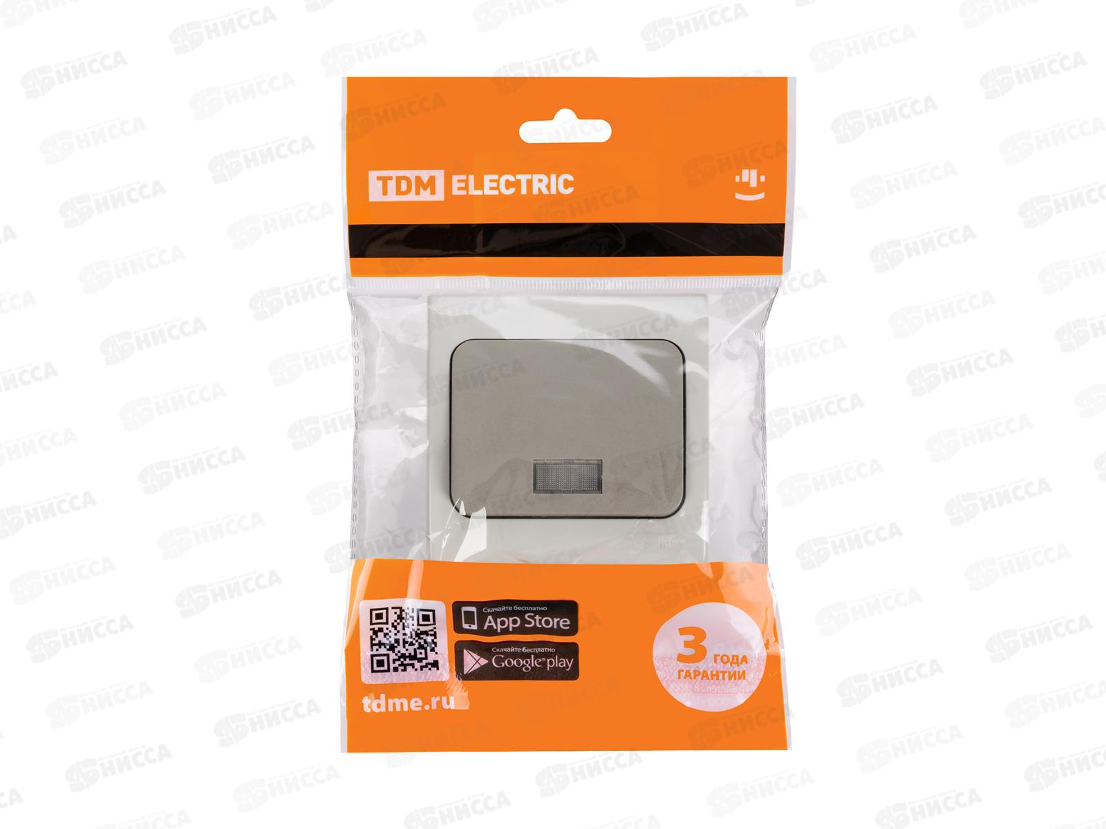 Выключатель TDM 1-клавиша, откытая установка с подсветкой IP54 10А &quotВуокса&quot серый 0105