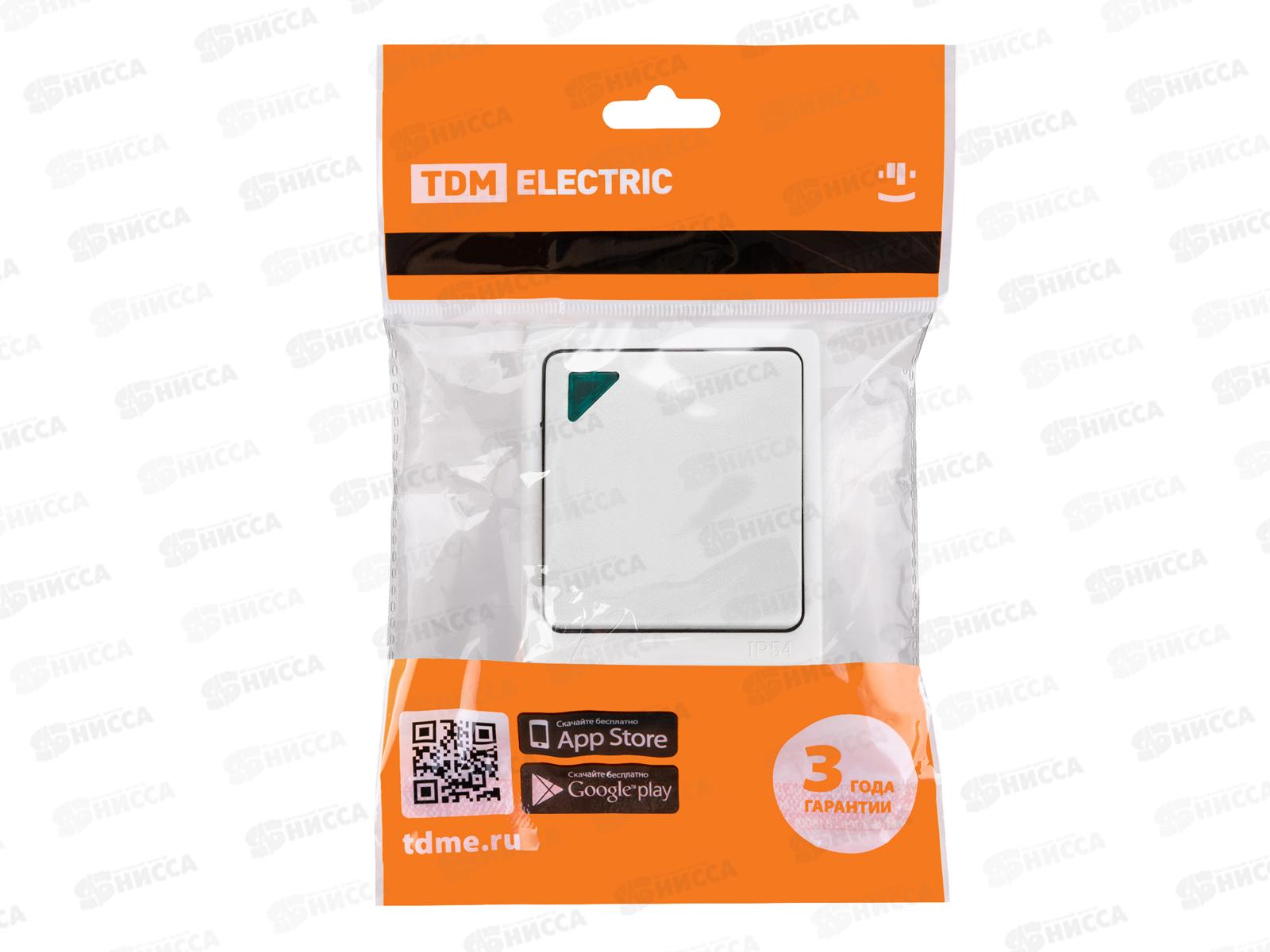 Выключатель TDM 1-клавиша, открытая установка  с подсветкой IP54 10А &quotВуокса&quot белый 1004