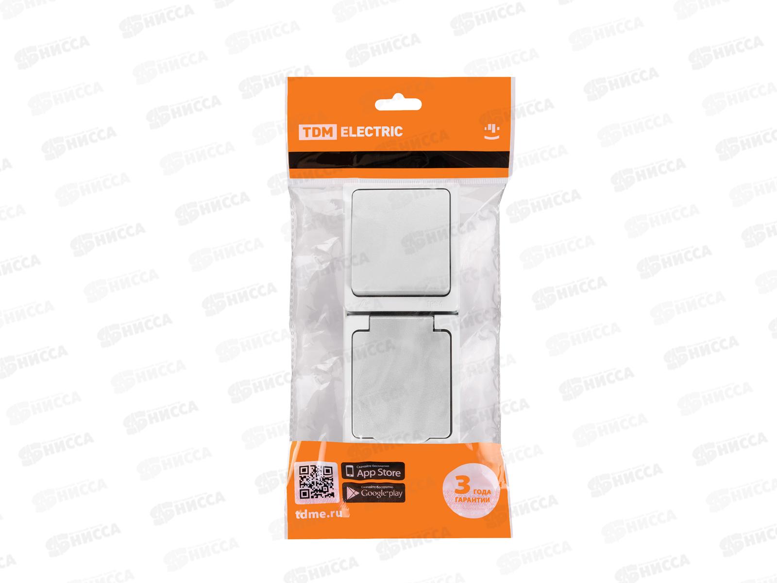 Блок выключатель 1кл вертикальный+розетка 2П+З с з/ш БКВР TDM 1011