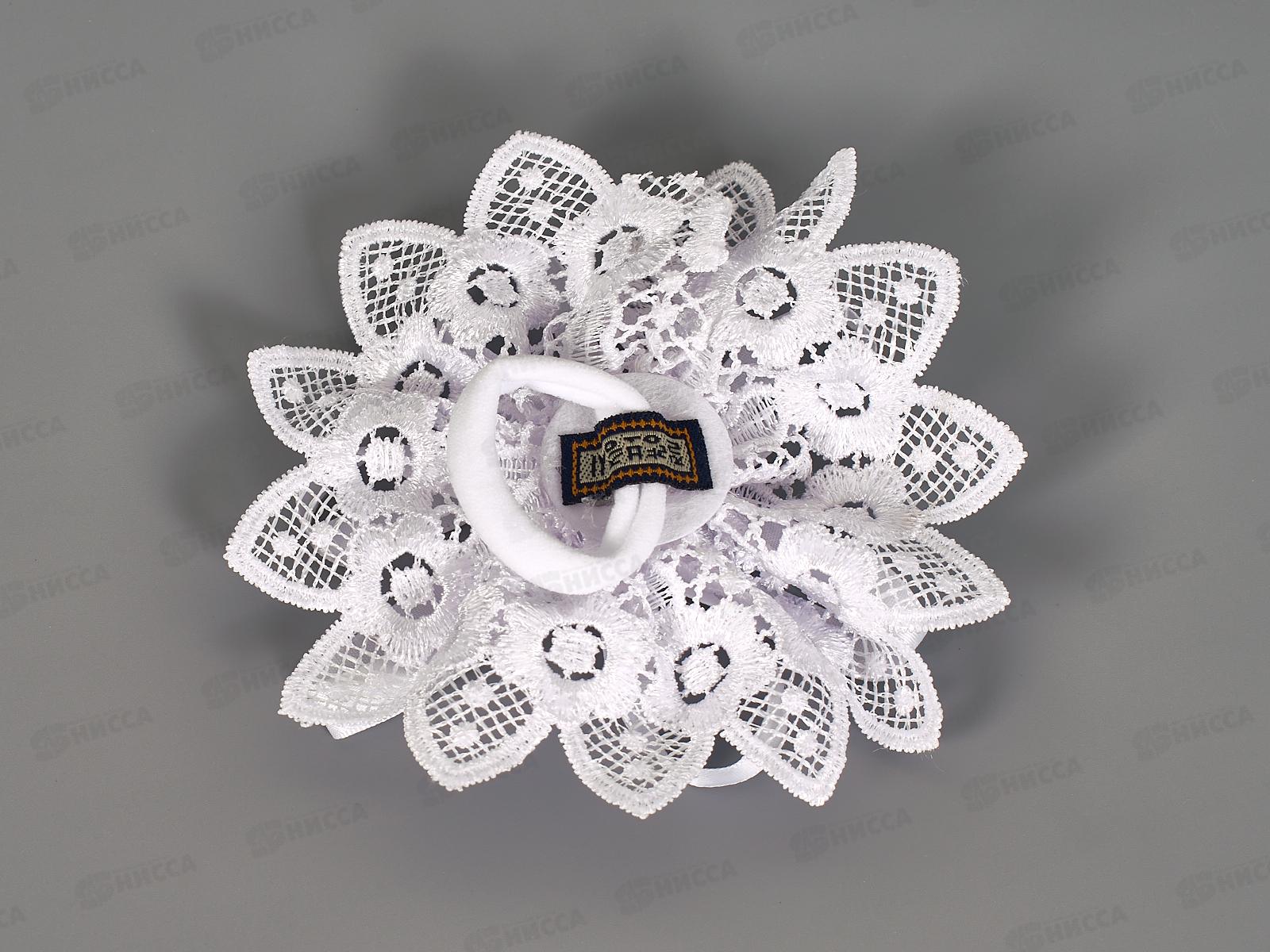 Бант гипюр, шелк белый камень цирконый круглый 13см №9317