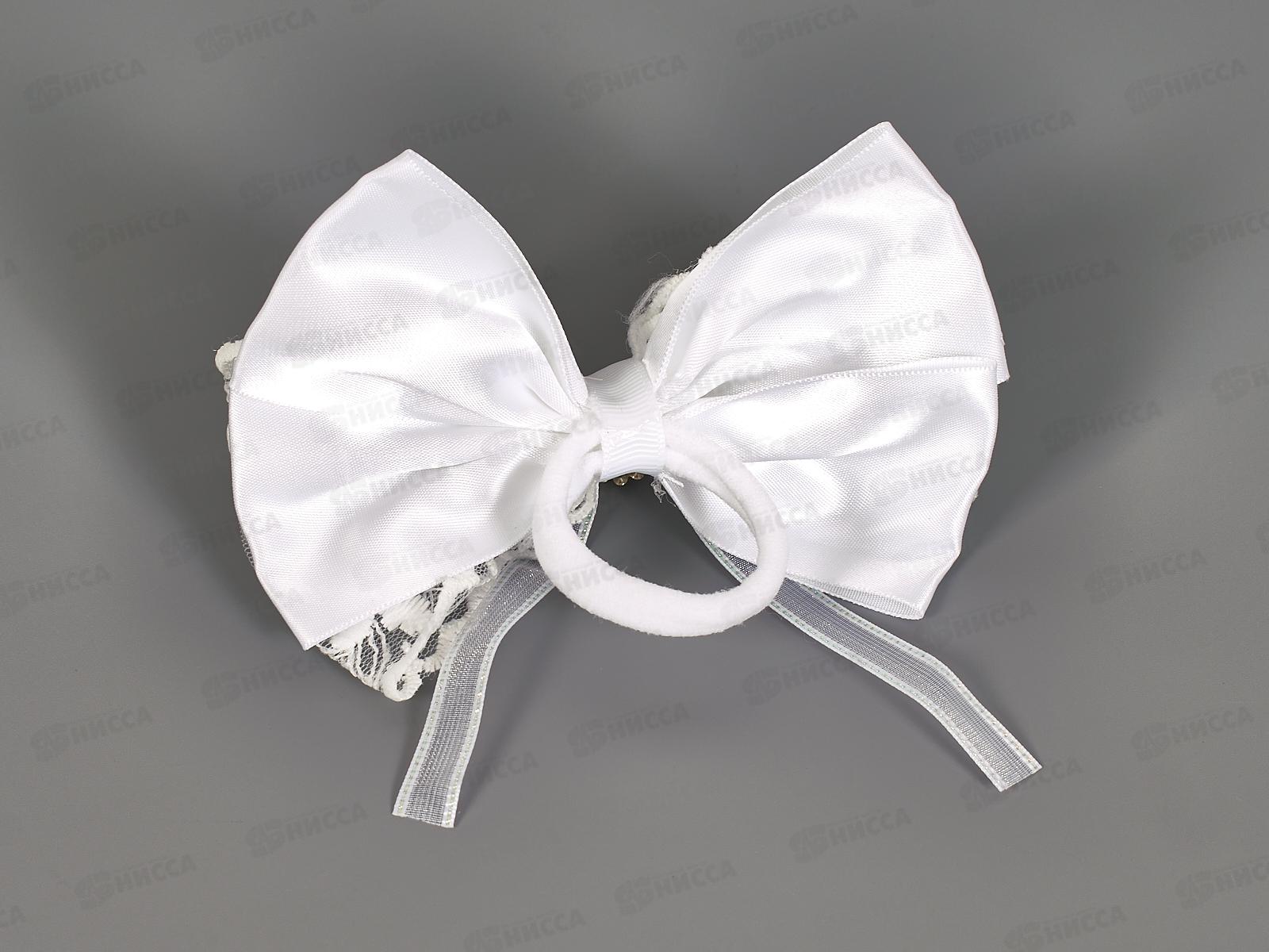 Бант шелк, капрон белый жемчуг стразы 14см №7995