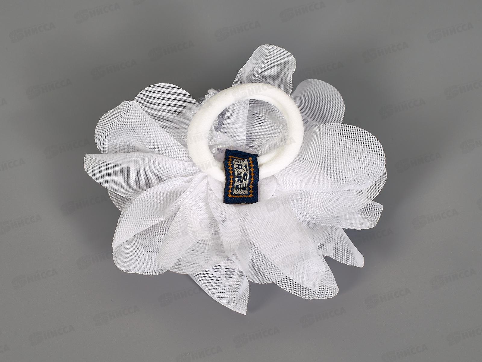 Бант гипюр, капрон белый круглый жемчуг стразы 10см №7980