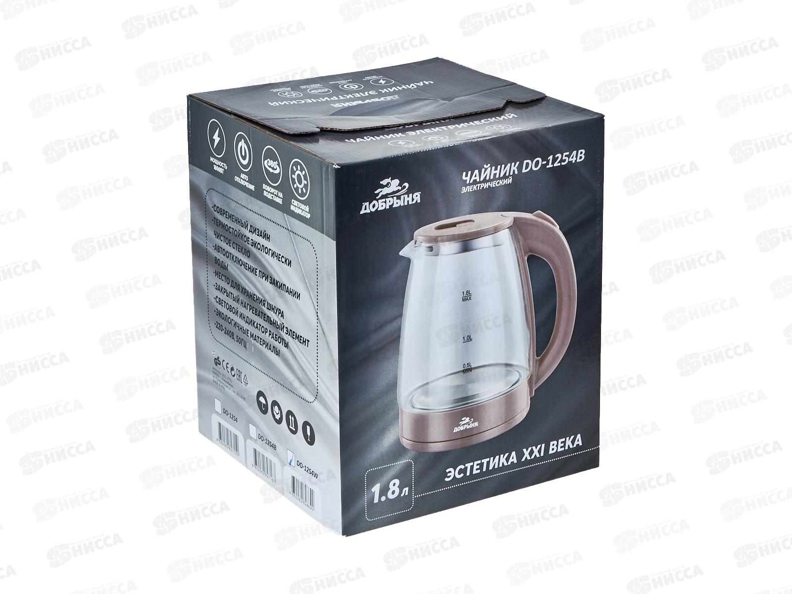 Чайник электрический DO-1254W 1800Вт 1,8л стекло белый *12 Добрыня