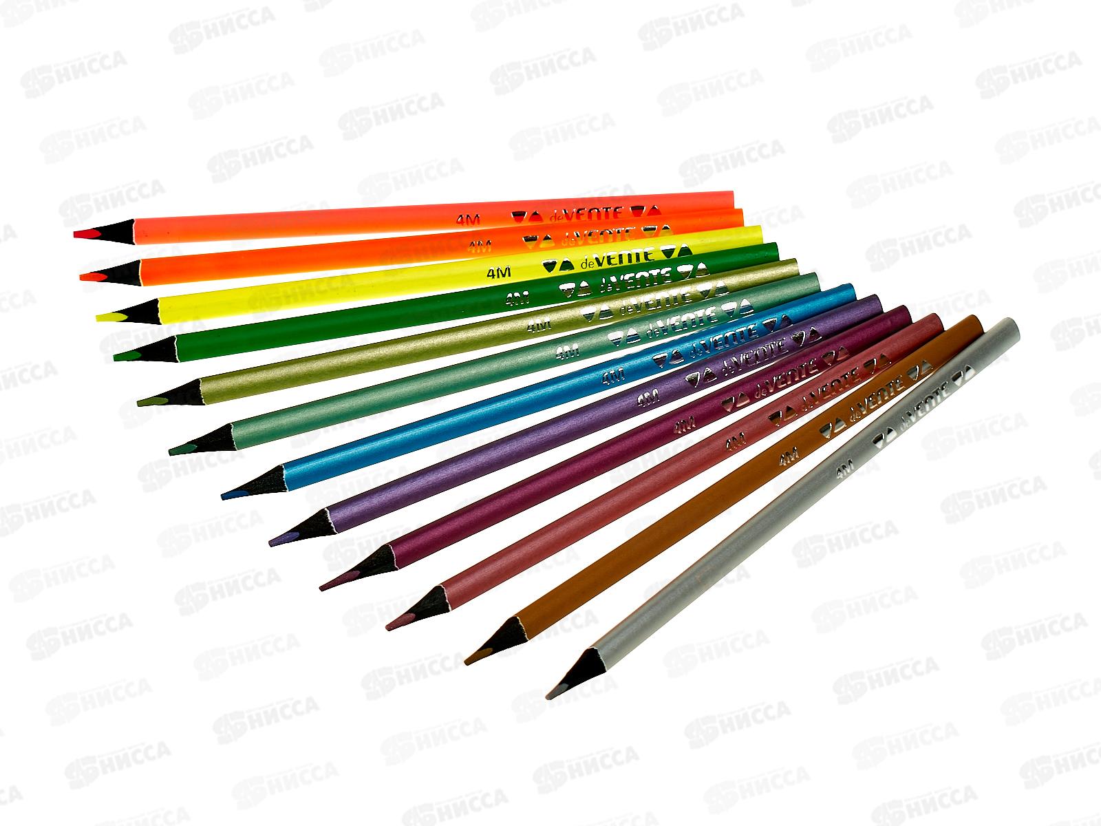 Карандаши 12 цветов deVente Triolino Ultra 4 неоновых+8 металлик, картонная упаковка  5022218