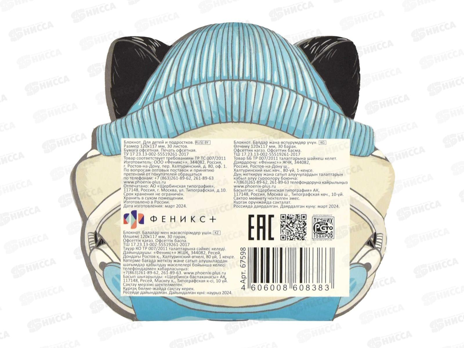 Блокнот 30л ФЕН 120*117 Модный енот,67598*10/300