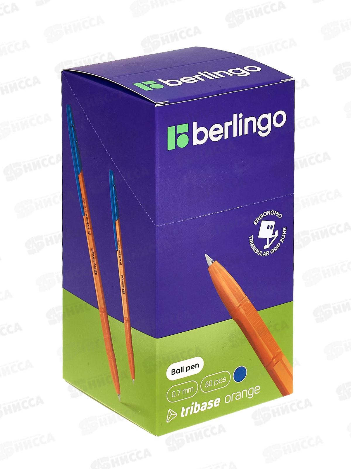Ручка шариковая BERLINGO Tribase orange., синяя, игла 0.7мм, 70910 *50