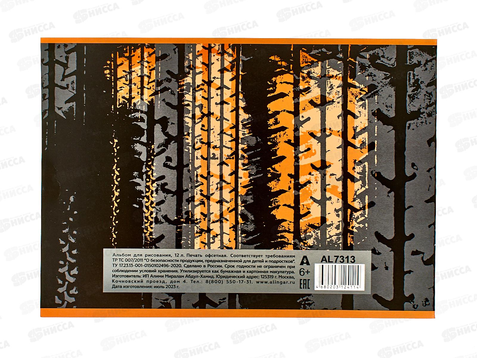 Альбом для рисования 12л  Alingar &quotSpeed car. MIX&quot скрепка мелов.картон AL10763 *60