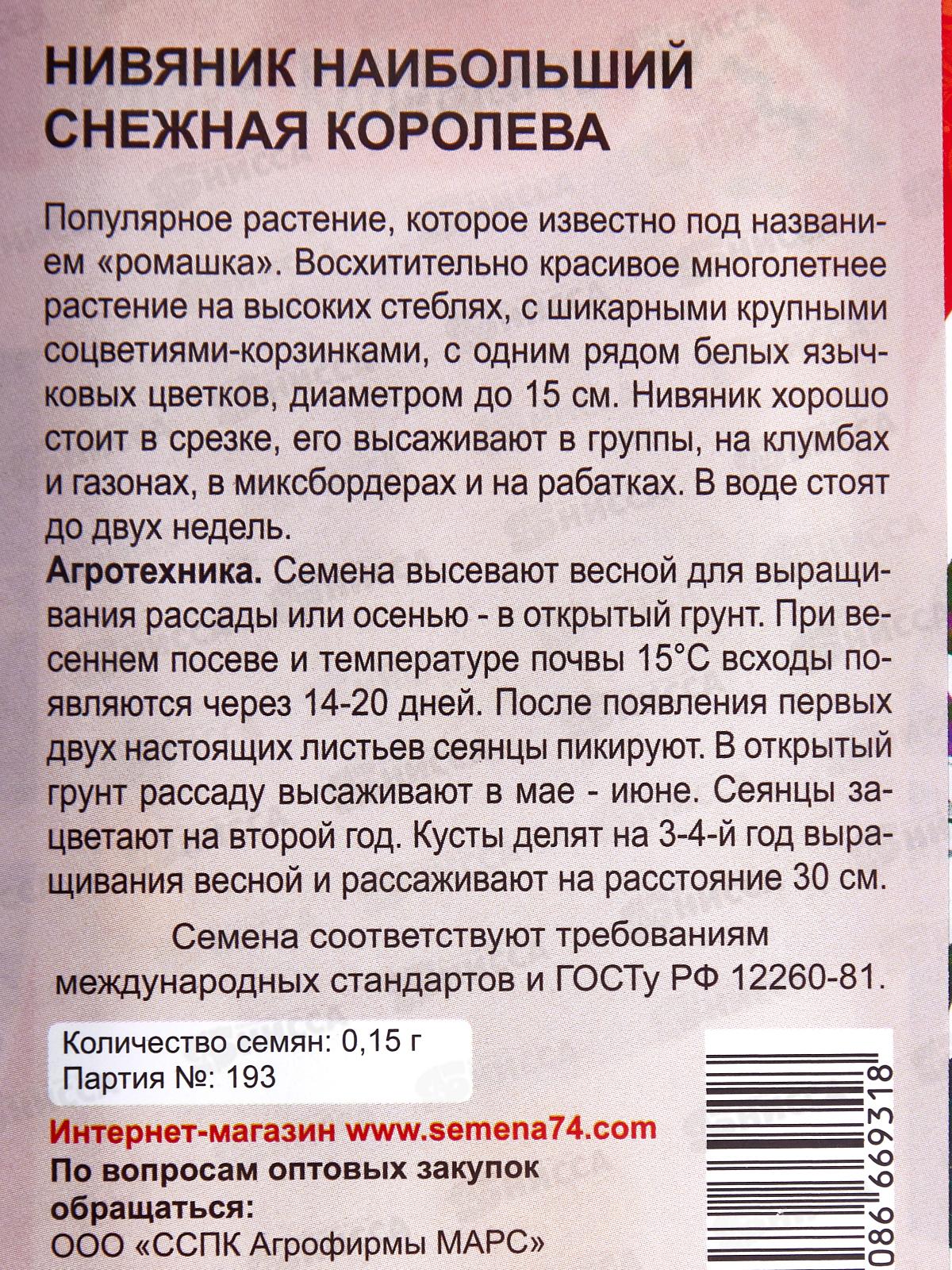 Нивяник Снежная королева УУ Евро *10 УрД +
