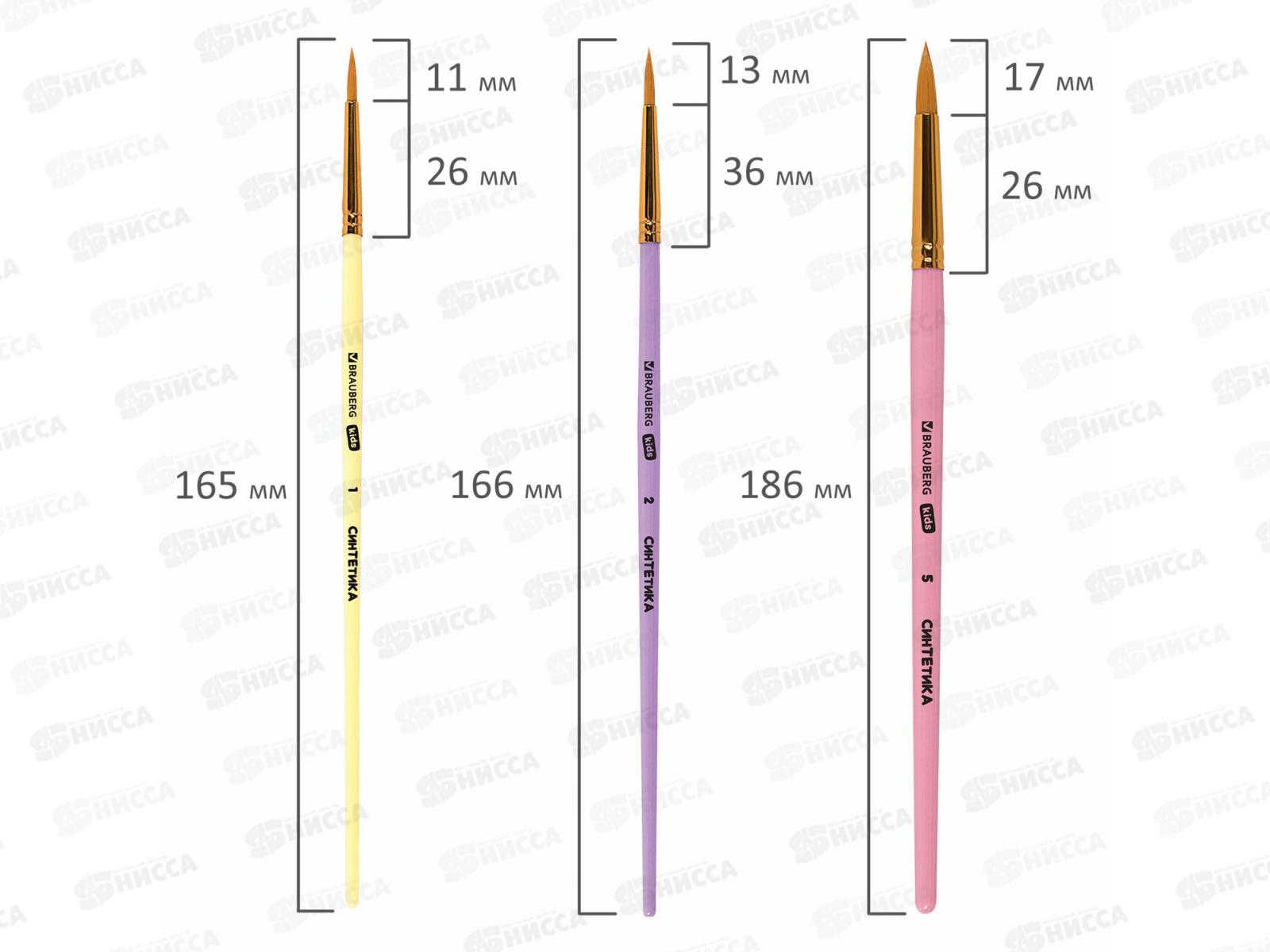 Кисть BRAUBERG kids синтетика 5шт (круг.№1,2,5 плоск.№ 5,8) 201075 *12