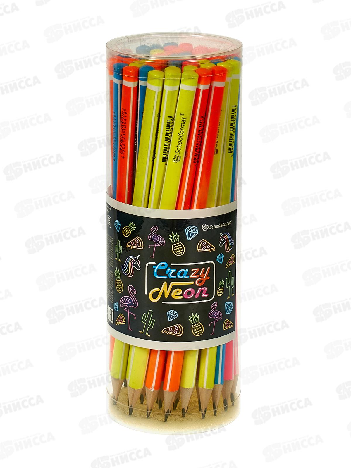 Карандаш чернографитный schoolФОРМАТ Crazy Neon HB заточеный техгранный КЧ-CNE-НВ *48/576