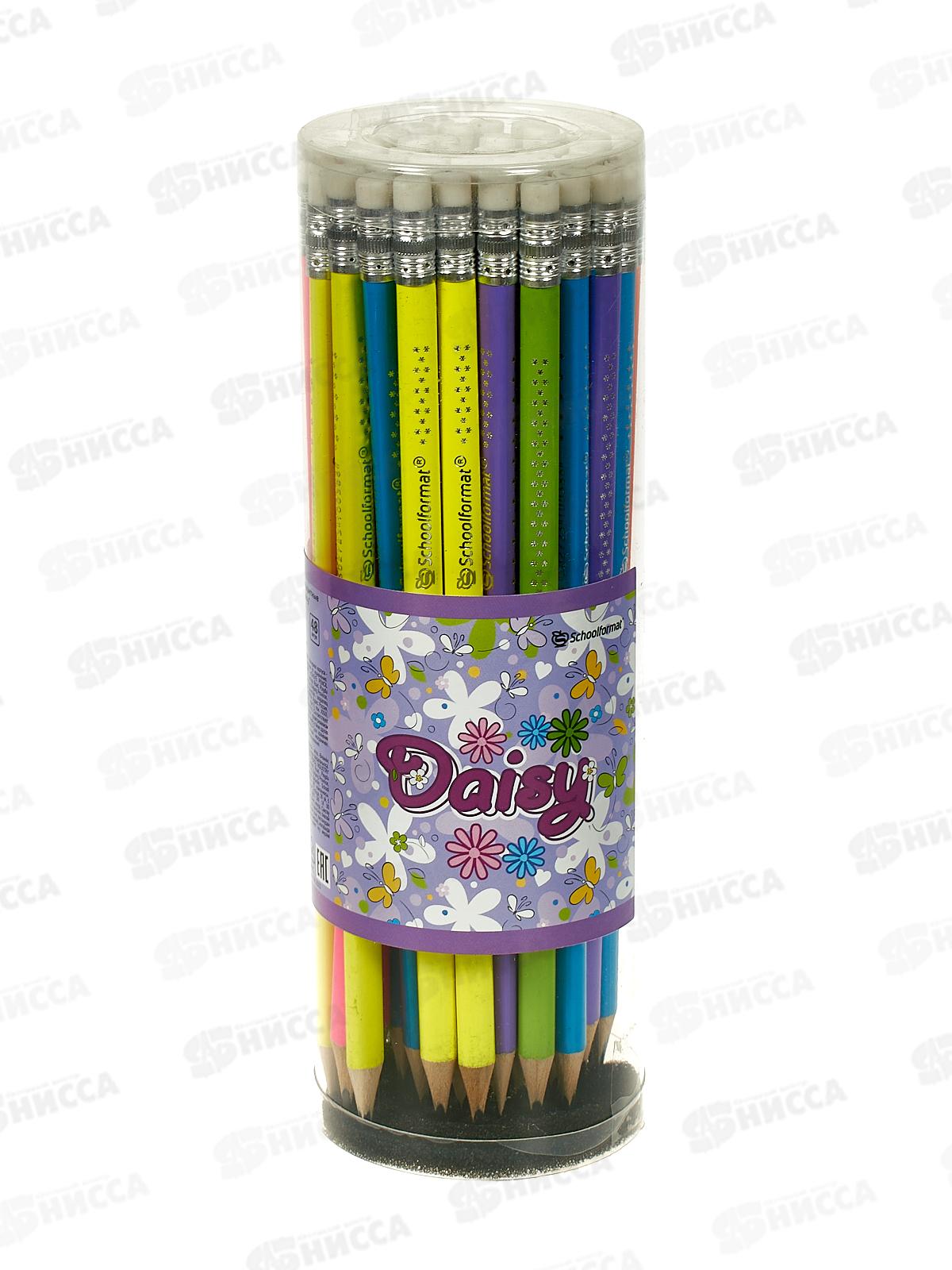 Карандаш чернографитный с ластиком schoolФОРМАТ Daisy HB дерев. КЧ-DA-НВ *48/576