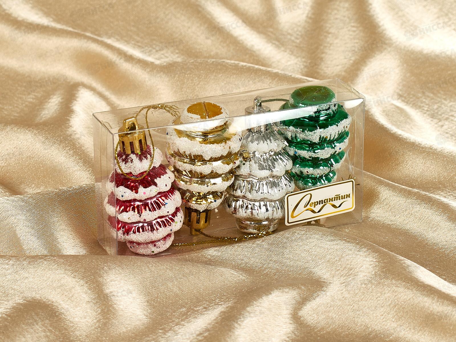 Набор елочных украшений 4шт Елочка 6*3,5см 201-0392