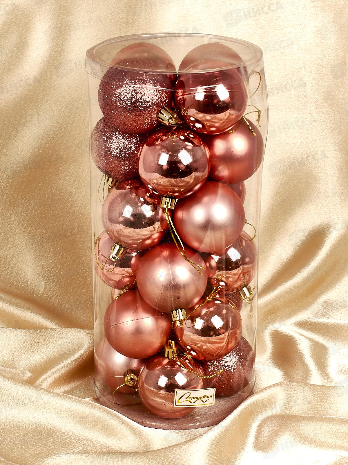 Набор елочных шаров 24шт &quotМикс фактур&quot 6см роз зол 201-1386