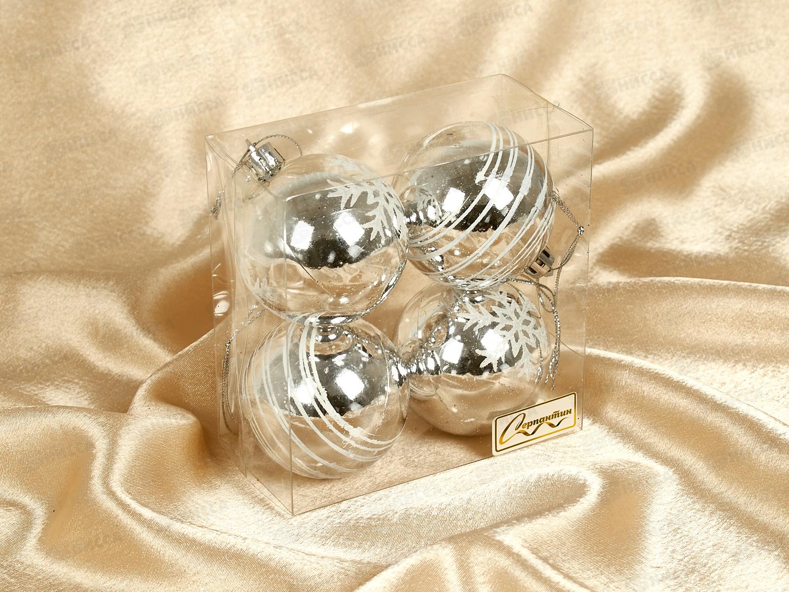 Набор елочных шаров 4шт &quotСнежные нити&quot 6см сереб/белый 201-1630