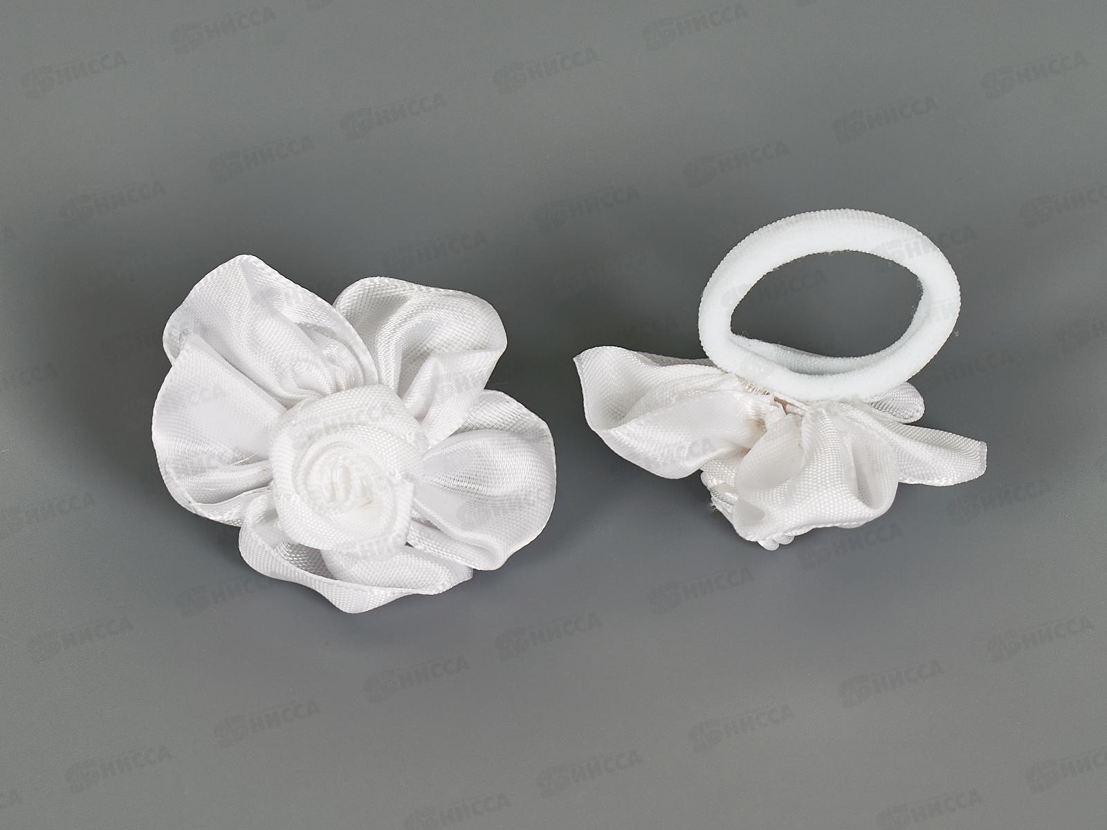 Резинка для волос &quotРоза&quot шелк, белая №9283 (упаковка 2шт)