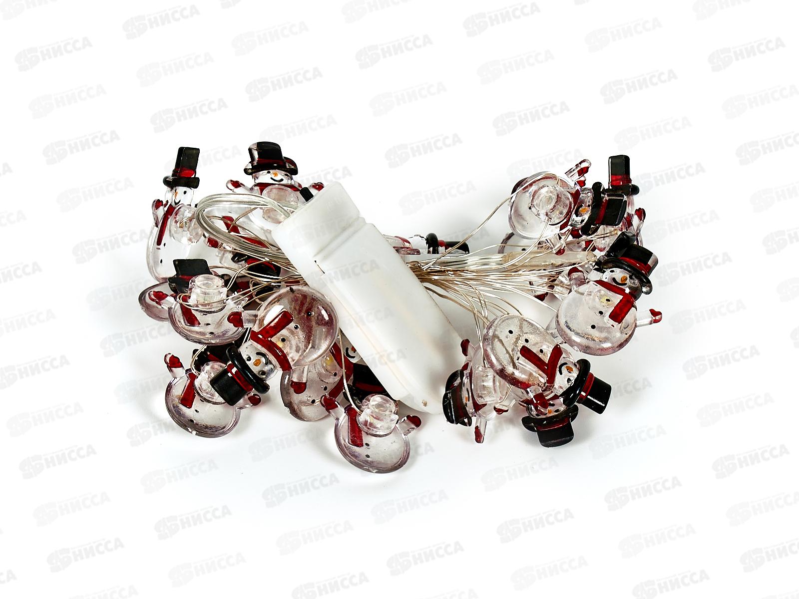 Гирлянда 2м &quotСнеговичок&quot 20 LED 1 режим белый, тип питания от батареек 183-0405