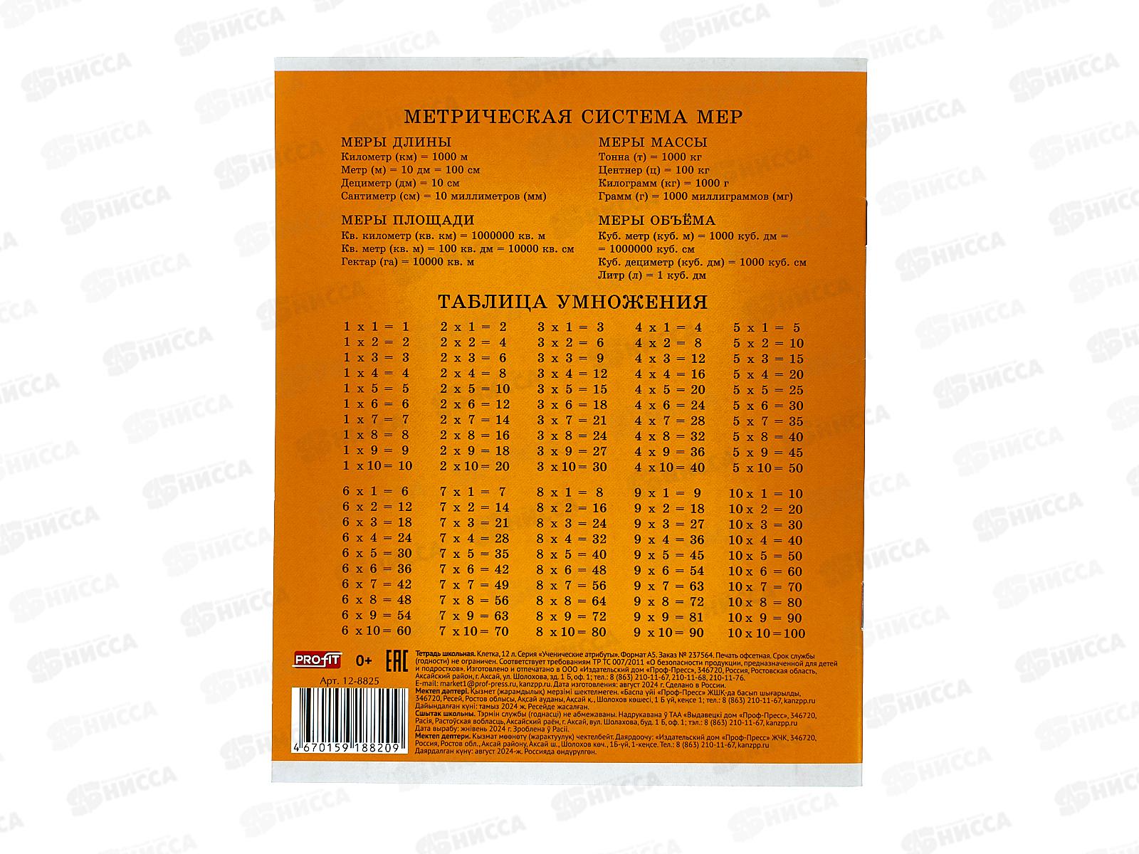 Тетрадь 12листов клетка Profit Ученические атрибуты, 5диз., 12-8825 *25/250