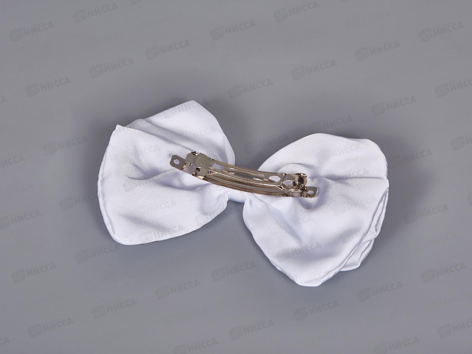 Заколка-автомат с бантом шелк 16см белая №9417
