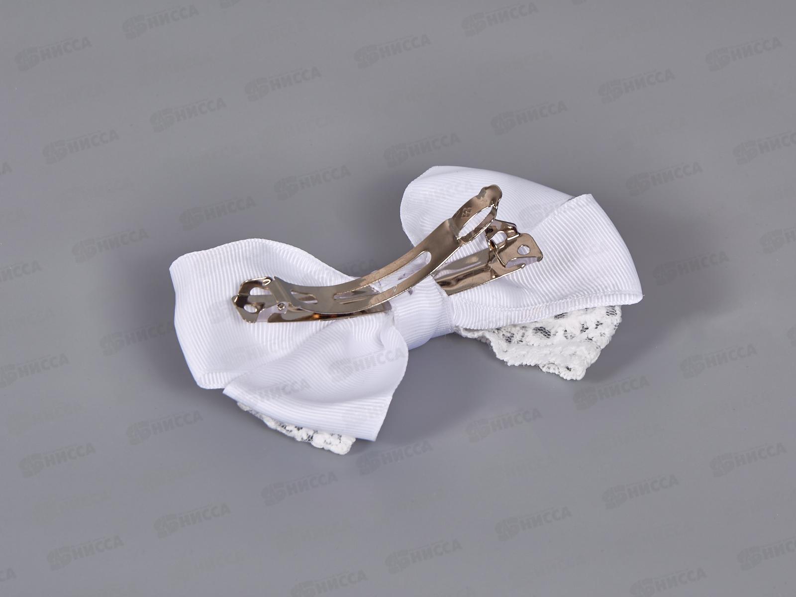 Заколка-автомат с бантом шёлк велюр 13см белая №9433