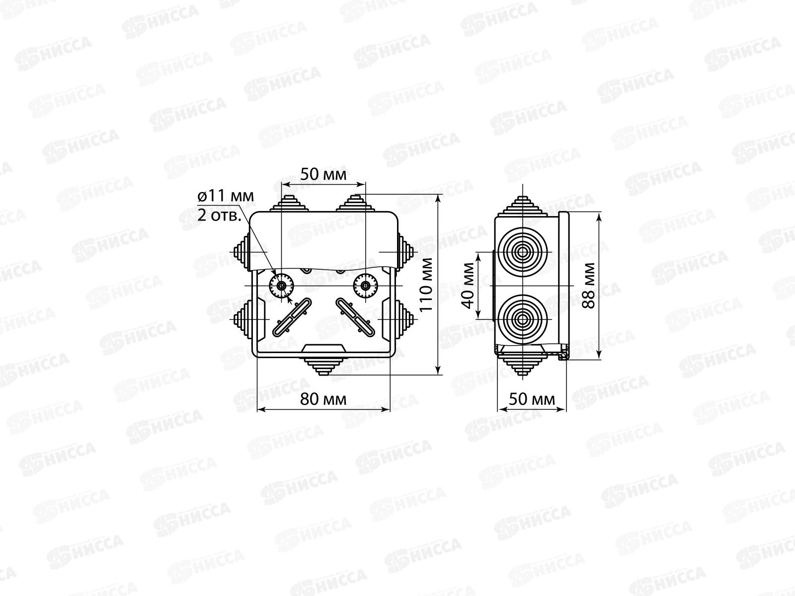 Коробка распаячная TDM ОП для прямого монтажа 80*80*50мм, крышка, IP54, 7вх., 7112  *100