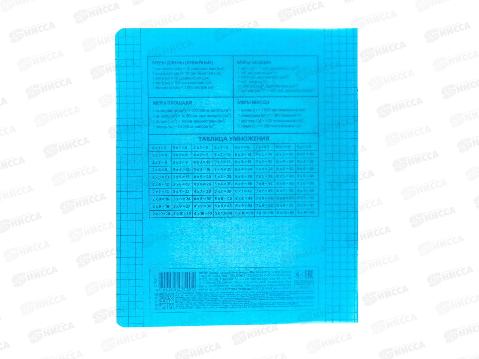 Тетрадь 18листов клетка Hatber пластиковая обложка скоба синяя, 078244 *10/120