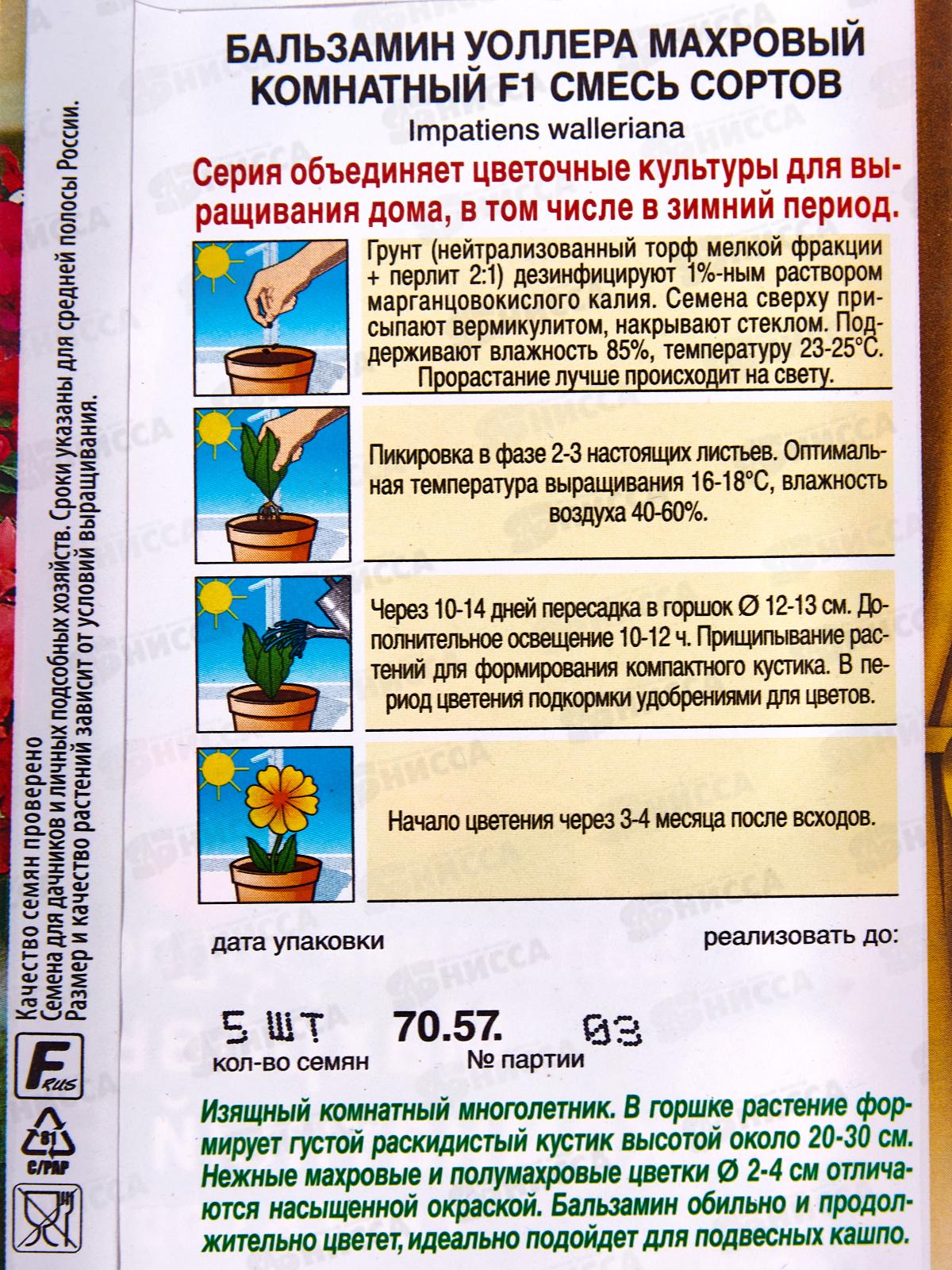 Бальзамин Махровый комнатный F1 смесь сортов  *10 АЭЛИТА +