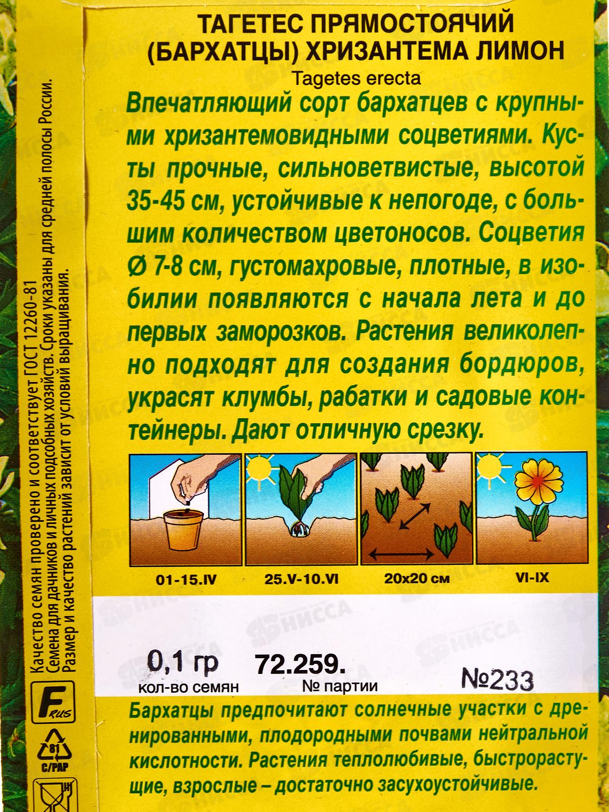 Бархатцы Хризантема лимон прямостоячие *10 АЭЛИТА