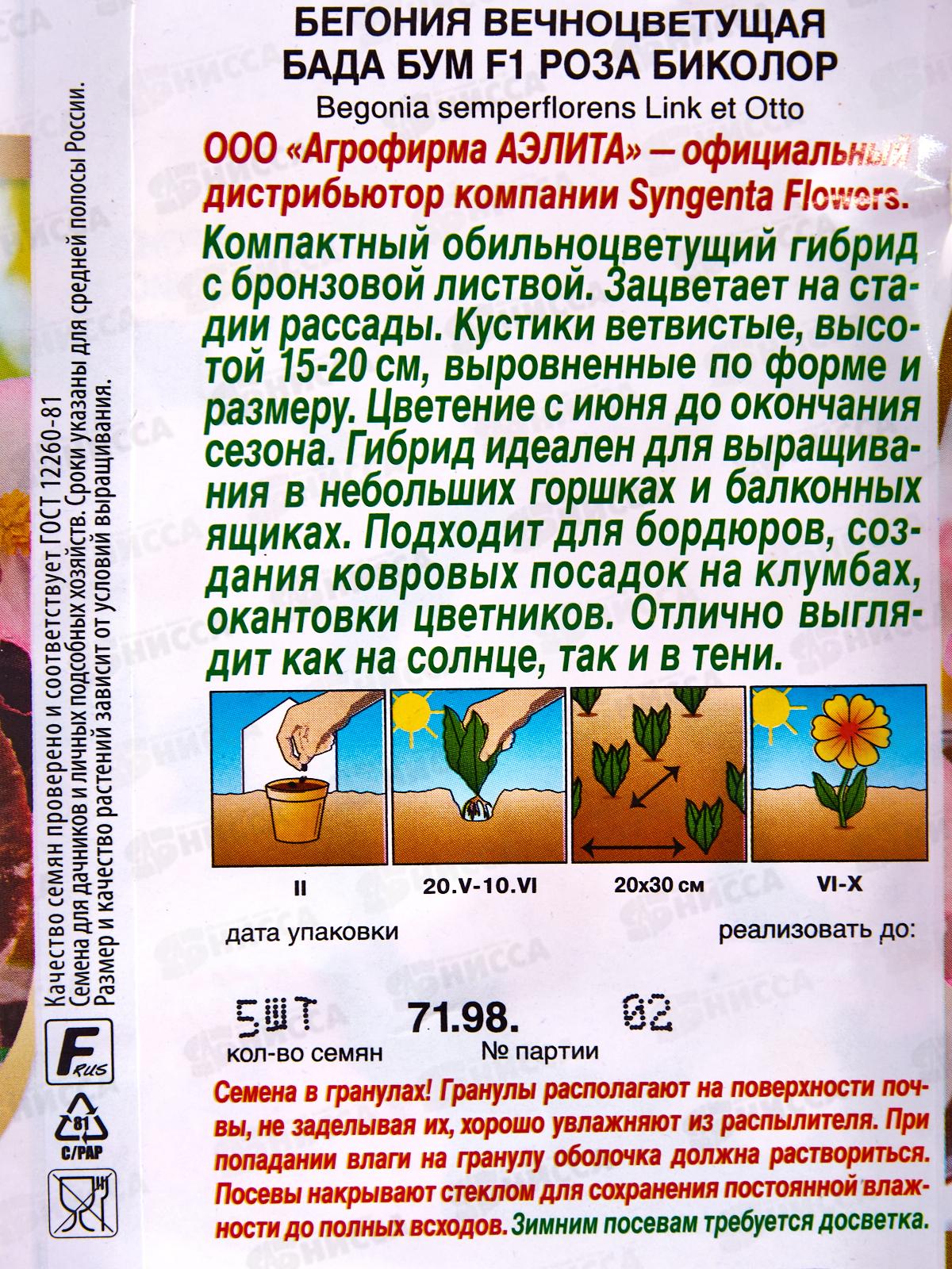 Бегония Бада бум F1 роза биколор *10 АЭЛИТА +