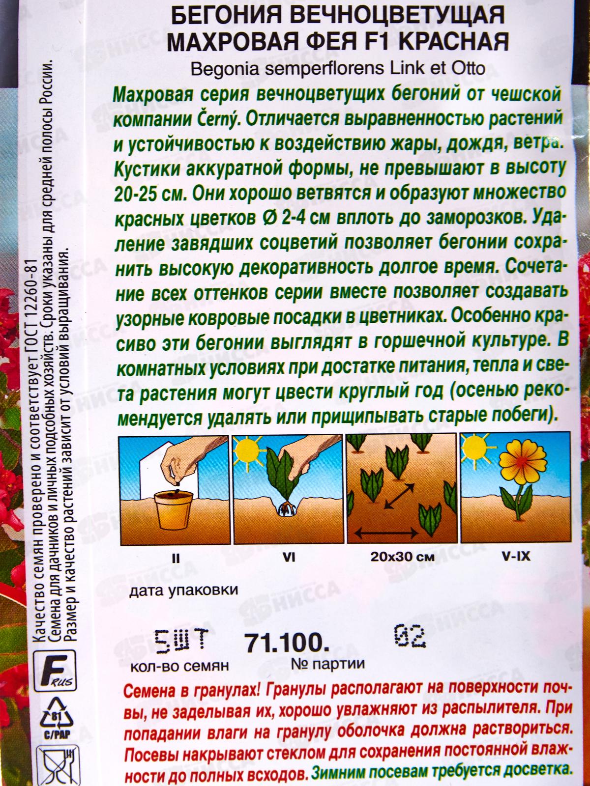 Бегония вечноцветущая Махровая Фея F1 красная *10 АЭЛИТА