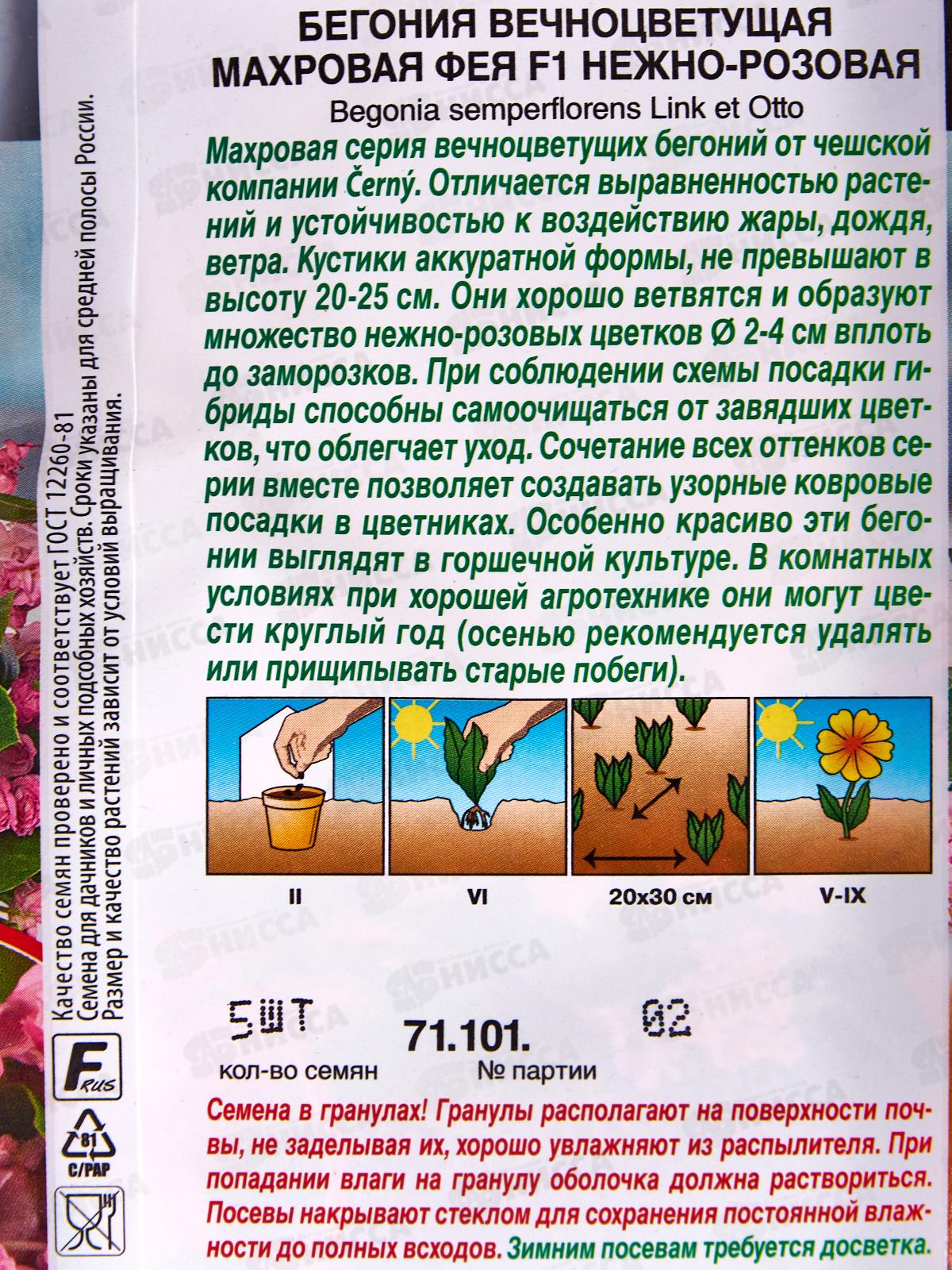 Бегония вечноцветущая Махровая Фея F1 нежно-розовая *10 АЭЛИТА +