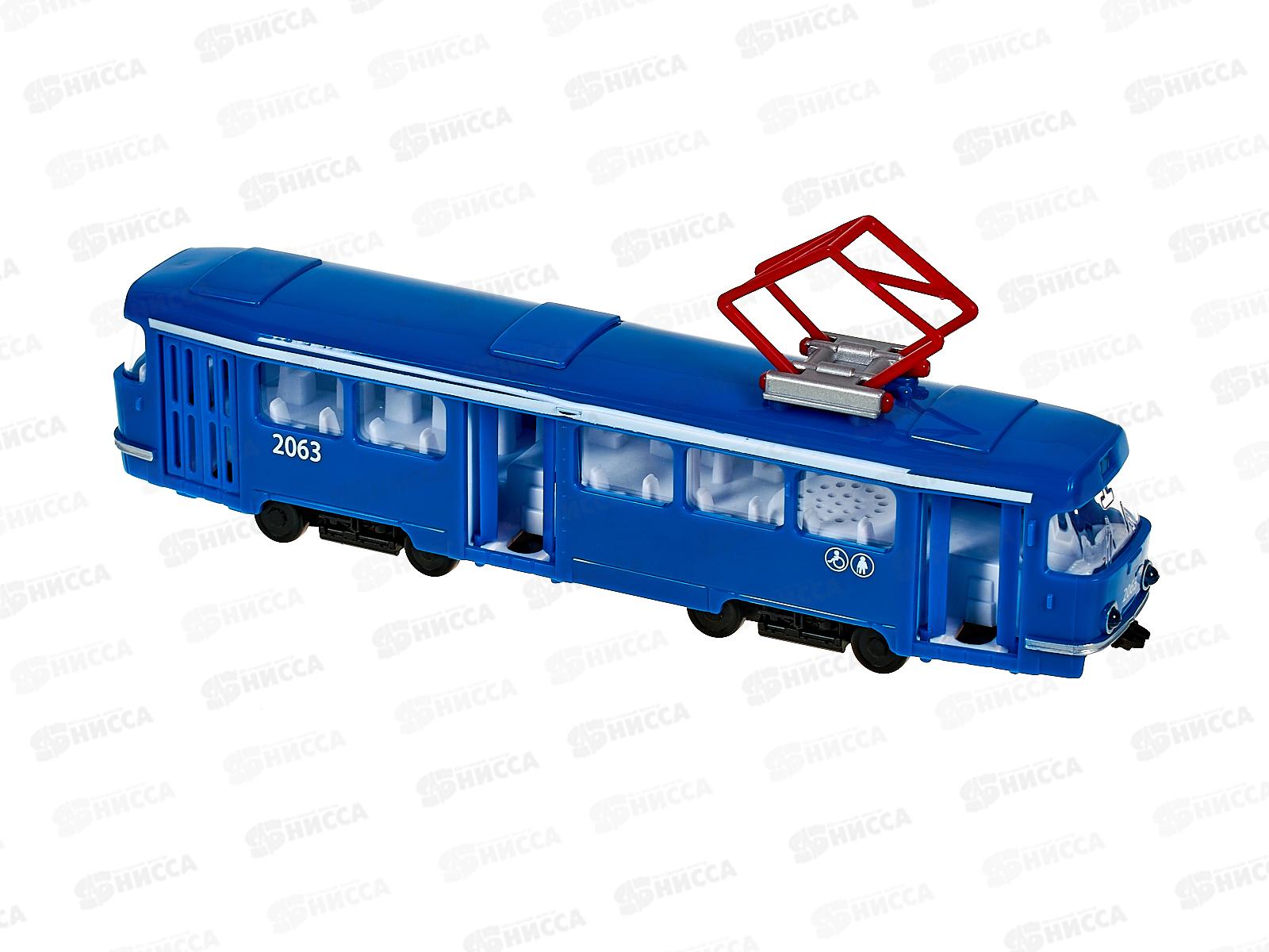 Модель пластик Трамвай, 24см, синий, СТ12-428-2-BL&quotТЕХНОПАРК&quot в/к, 379617