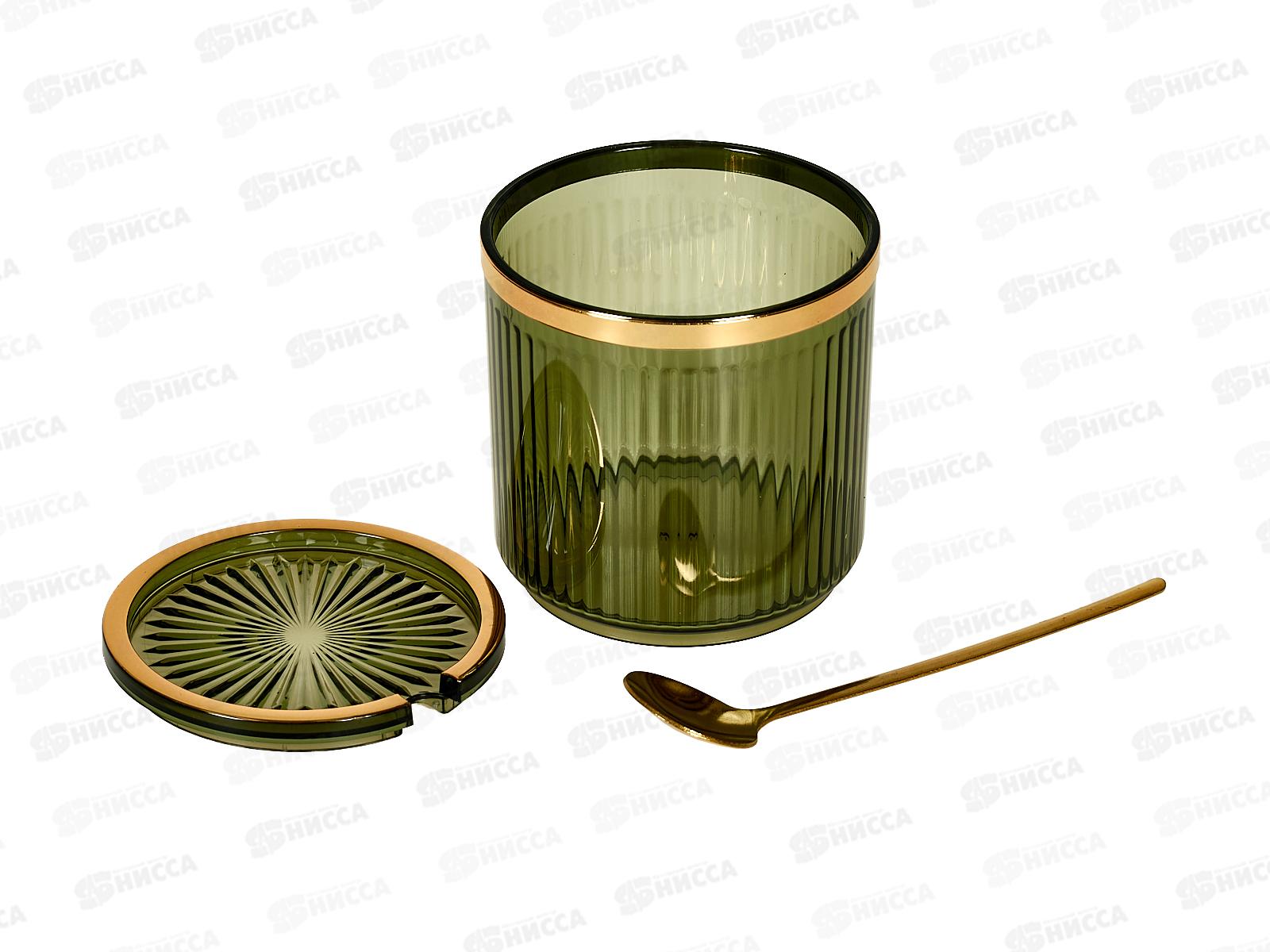 Банка для сыпучих продуктов с ложкой (зеленая), h=8,8см, v=400мл, 9904671-1 *24