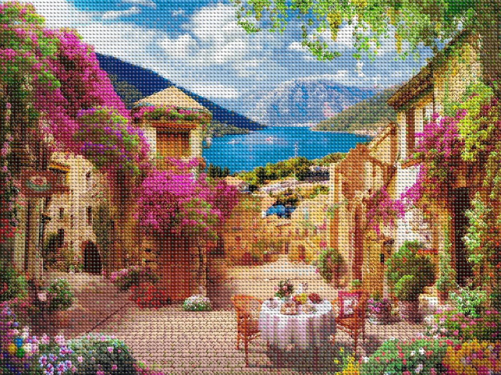 Алмазная мозаика (класс.) 30х40см Цветочная улица, НД-0354 с подр.