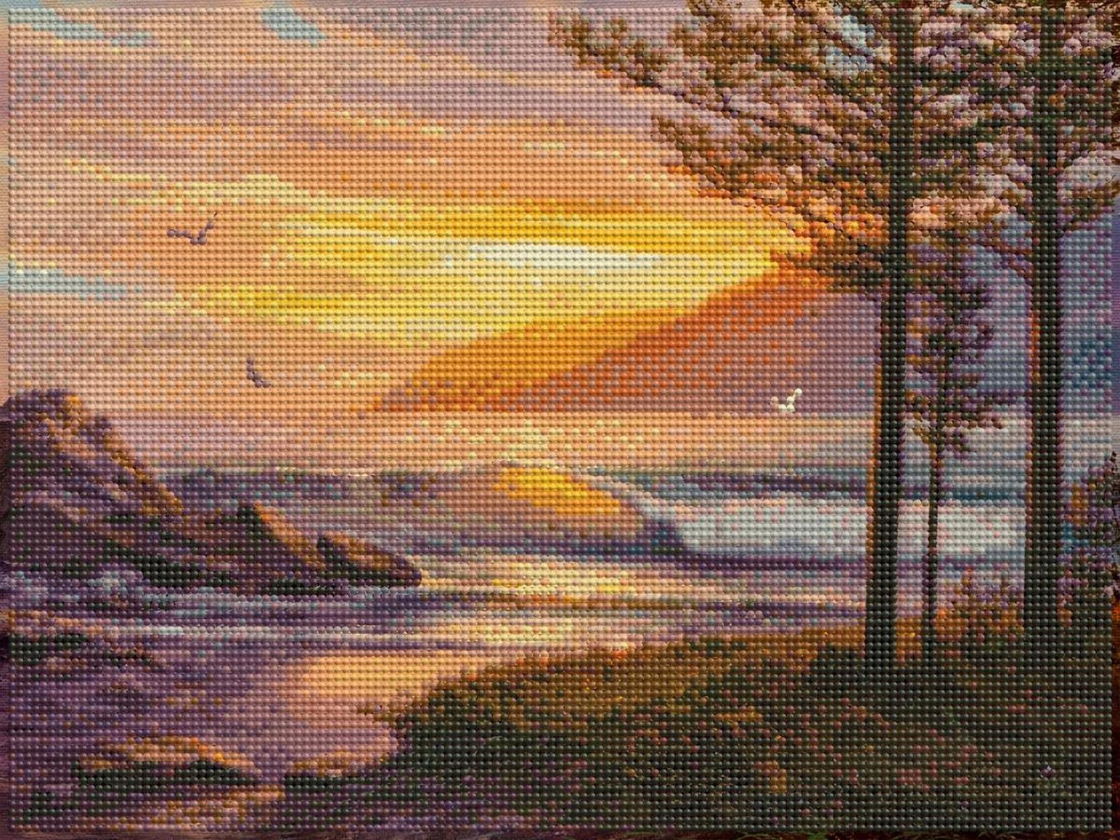 Алмазная мозаика (класс.) 30х40см Побережье на закате, НД-0394 с подр.