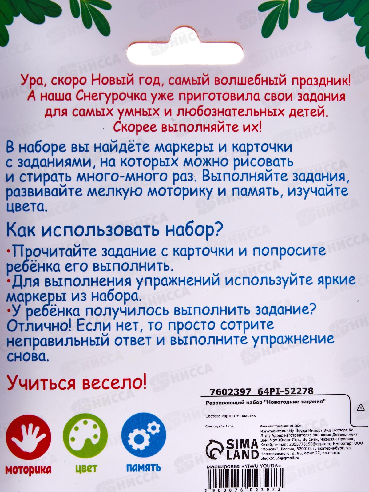 Развивающий набор &quotНовогодние задания&quot 7602397