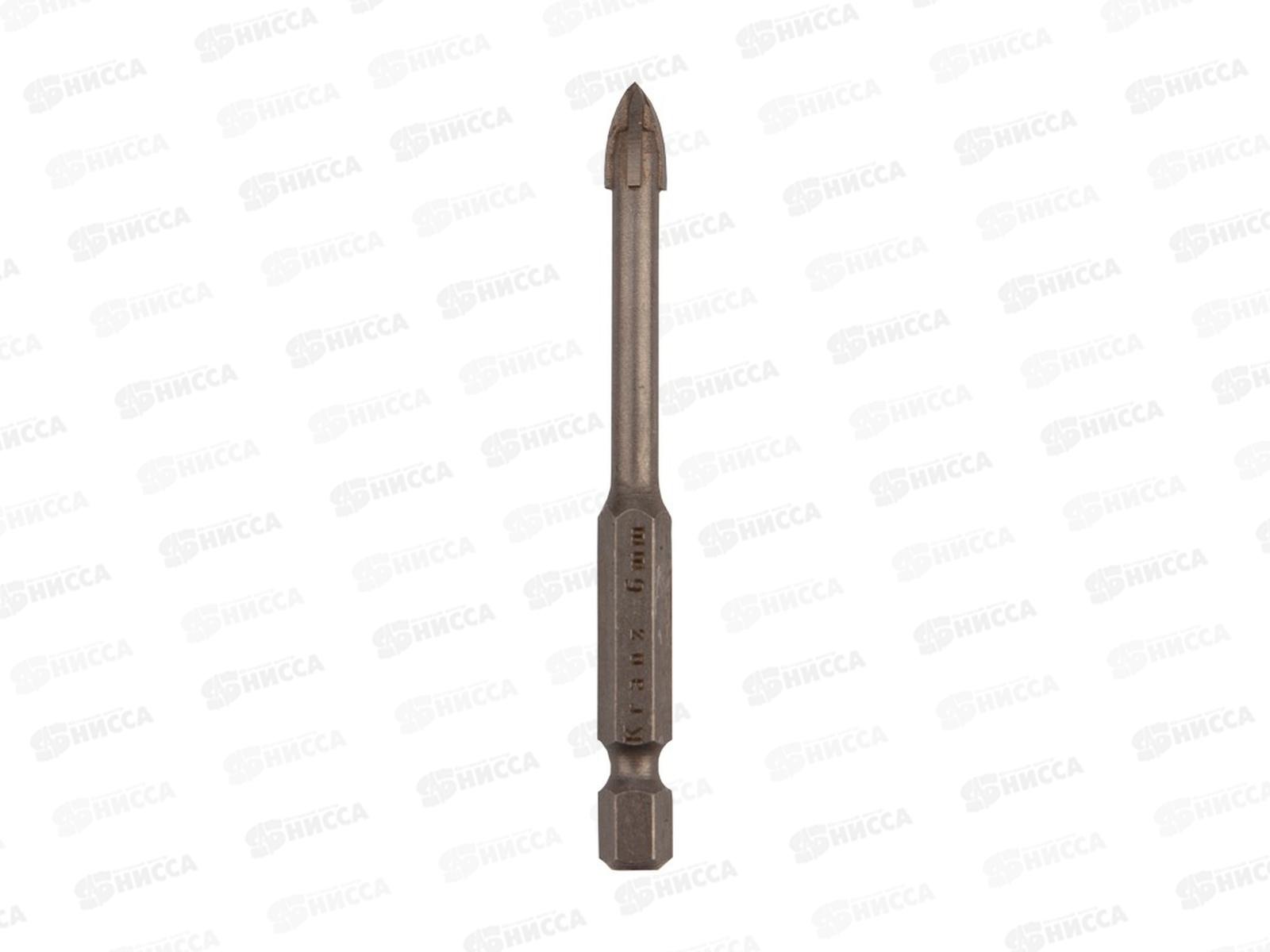 Сверло по стеклу и керамике  6мм, 4 грани, шестигранный хвостовик Kranz, KR-91-0649