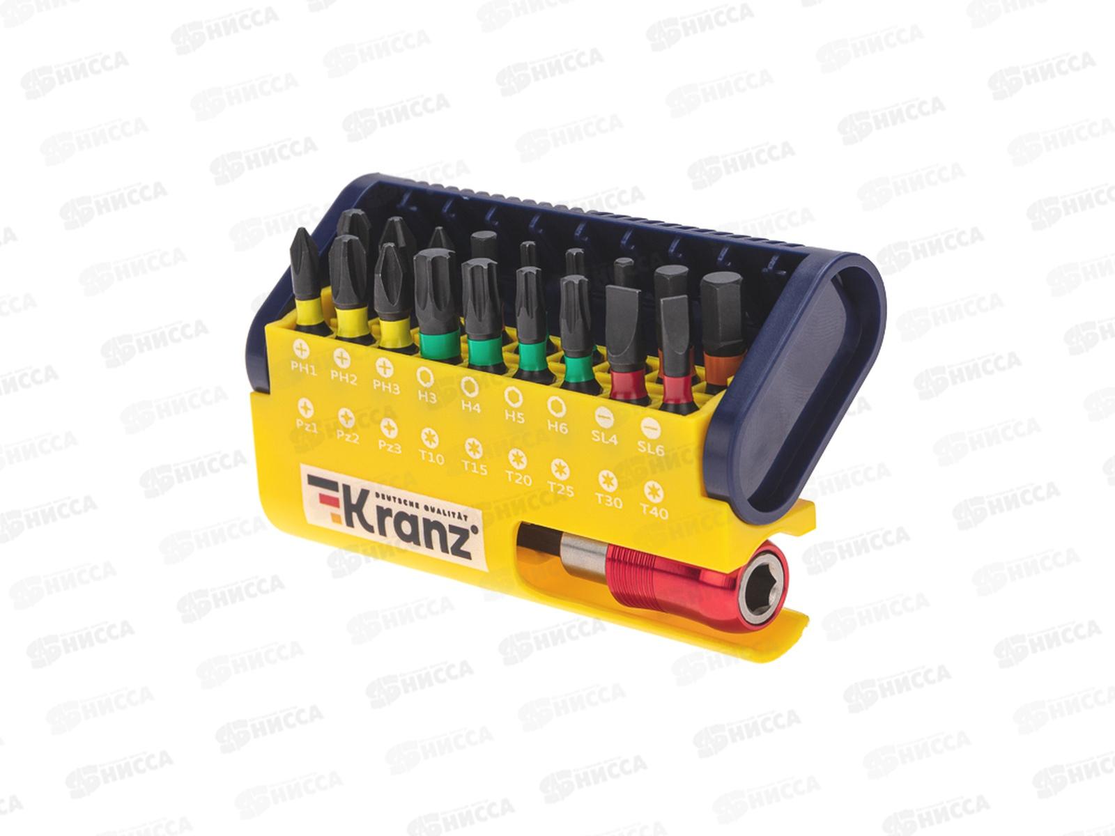 Набор бит с магнитным держателем, пластиковый кейс,  19 шт KRANZ, KR-92-0465